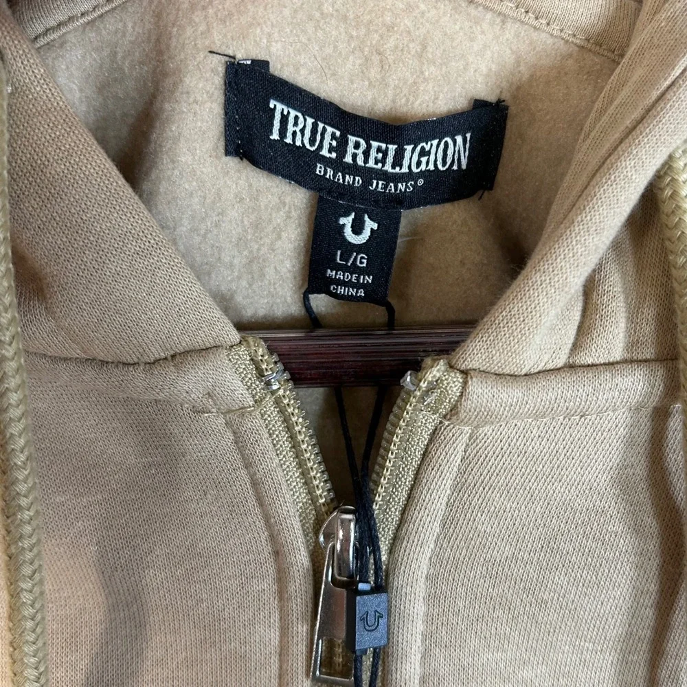 True‎ Religion Mens True College Full Zip Hoodie Jacket Travertine Beige L NEW